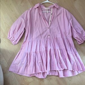 Free people Pink Button-Up Tiered Dress